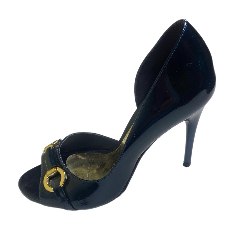 Carlos Roulette Navy Stiletto Heels with Peep Toe Size 6.5 M - Picture 7 of 13